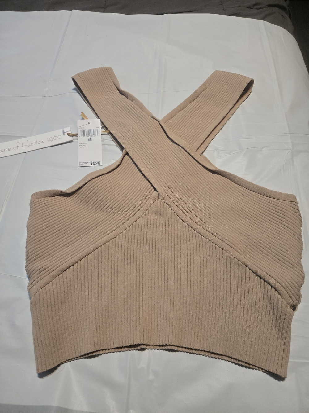 House of Harlow 1960 Ribbed Cross-Back Crop Top - Tan